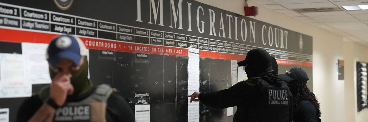 Masked federal officers lurk in an immigration court