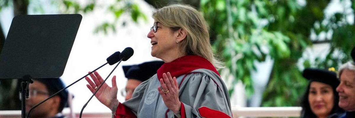 Massachusetts Institute of Technology president Sally Kornbluth speaks at commencement