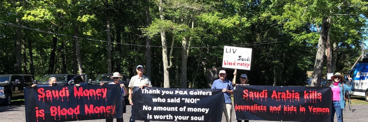 Massachusetts Peace Action protests Saudi golf tournament