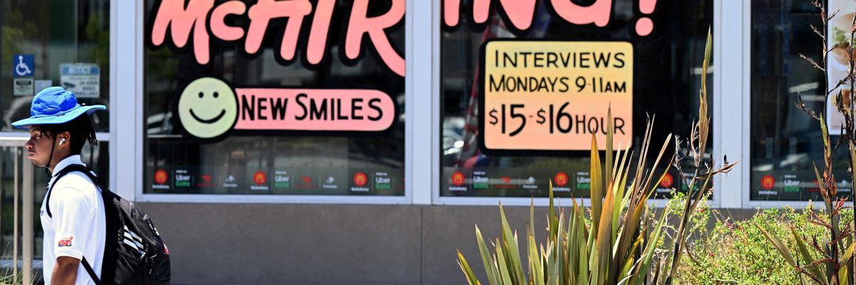 McDonald's with hiring sign in the window