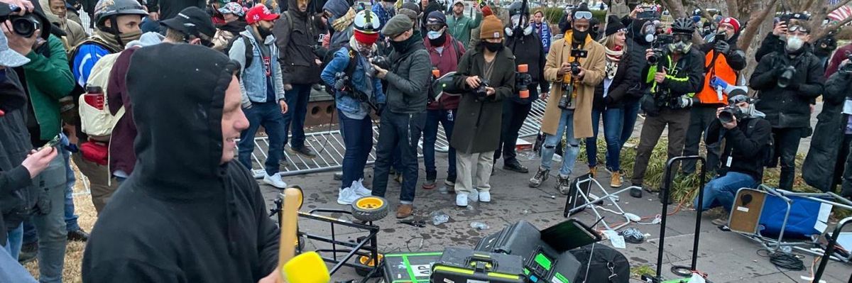 Media equipment that was damaged by rioters at the U.S. Capitol on January 6.