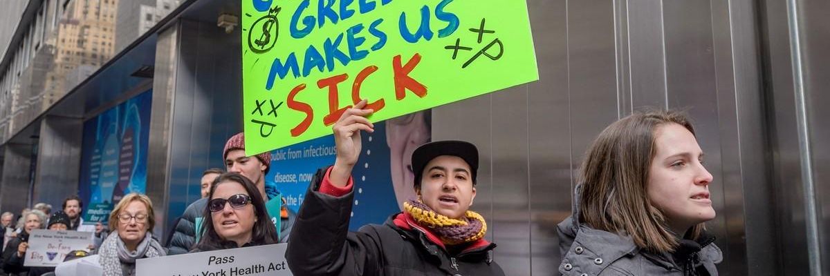 Medical professionals, medical students, ACT UP New York, and their supporters protested outside Pfizer's headquarters in New York City on March 3, 2019