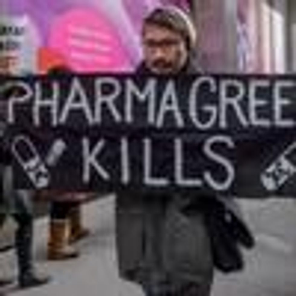 Medical professionals, medical students, ACTUP New York, and their supporters held a rousing protest rally outside Pfizer World Headquarters in New York. At the beginning of 2019, the corporate giant announced price increases for 40 of its drugs. (Photo: Erik McGregor/Pacific Press/LightRocket via Getty Images)