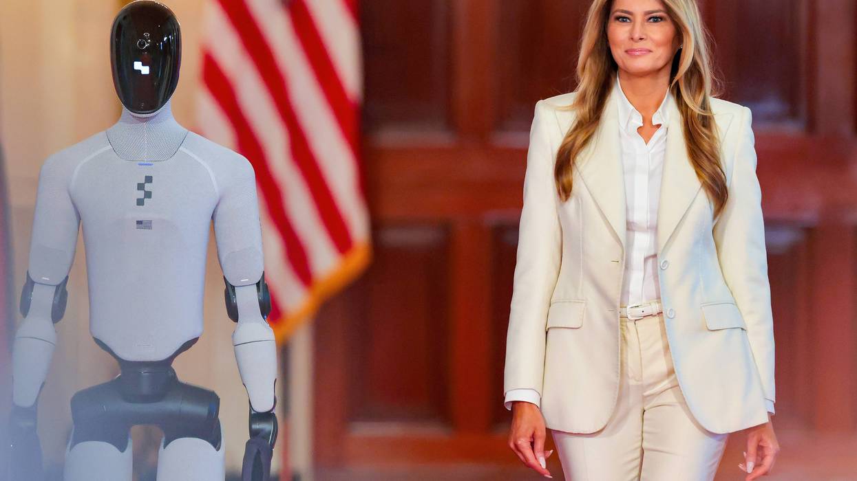 Melania Trump enters the White House East Room with a humanoid robot named Figure 03.