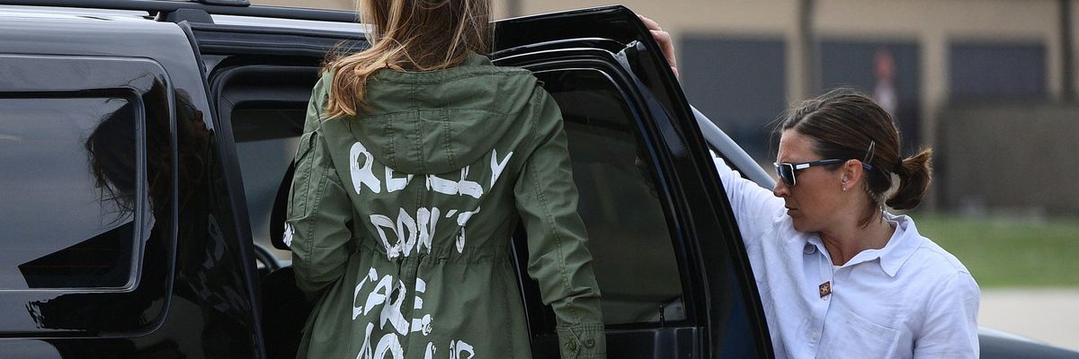 Melania wears her infamous "I really don't care, do you?" jacket after a trip to see migrant children her husband incarcerated on the border