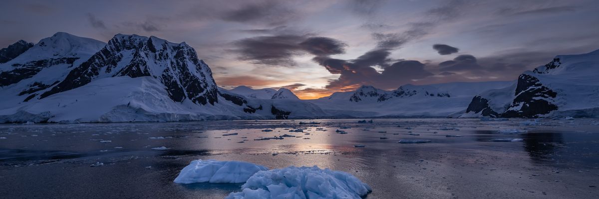 Melting icebergs are seen in Antarctica