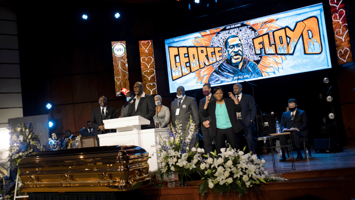 Members of George Floyd's family speak during a memorial service at North Central University on June 4, 2020 in Minneapolis, Minnesota. Memorial services will also be held in North Carolina and Texas.