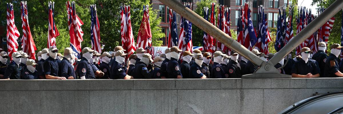 Members of Patriot Front gather by DC Metro.