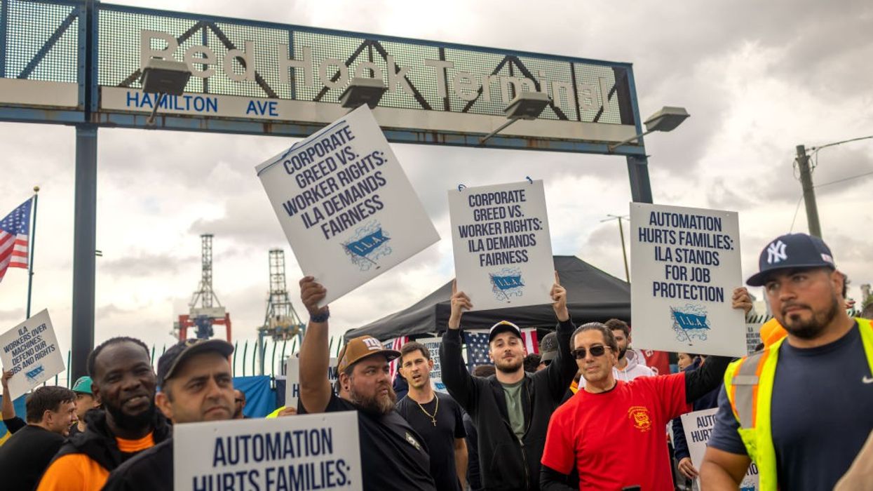 Members of the International Longshoremen's Association strike in Brooklyn