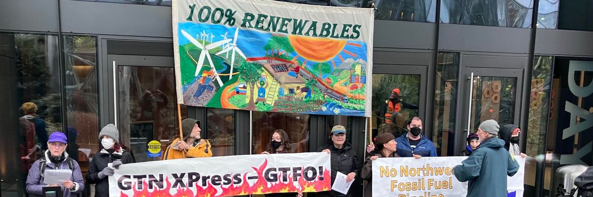 Members of the Troublemakers protest against the GTN Xpress pipeline