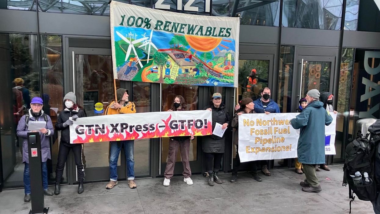 Members of the Troublemakers protest against the GTN Xpress pipeline