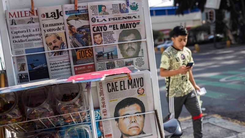 Mexican newspapers showing the news of the capture of Ismael "El Mayo" Zambada