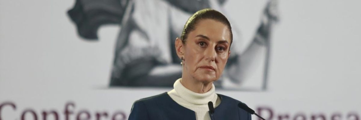 Mexico's President Claudia Sheinbaum Pardo, speaking about...