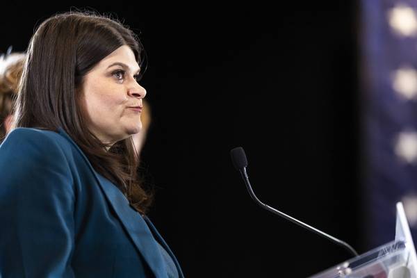 US Rep. Haley Stevens (D-Mich.) speaks during a primary night watch party at the Hotel Saint Regis Detroit on August 4, 2026 in Detroit, Michigan