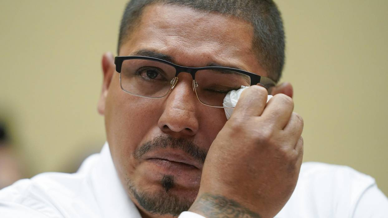 Miguel Cerrillo, the father of Miah Cerrillo, a fourth-grade student at Robb Elementary School in Uvalde, Texas, wipes his eye as he testifies during a House Committee on Oversight and Reform hearing on gun violence on Capitol Hill, June 8, 2022 in Washington, D.C. (Photo: Andrew Harnik-Pool/Getty Images)