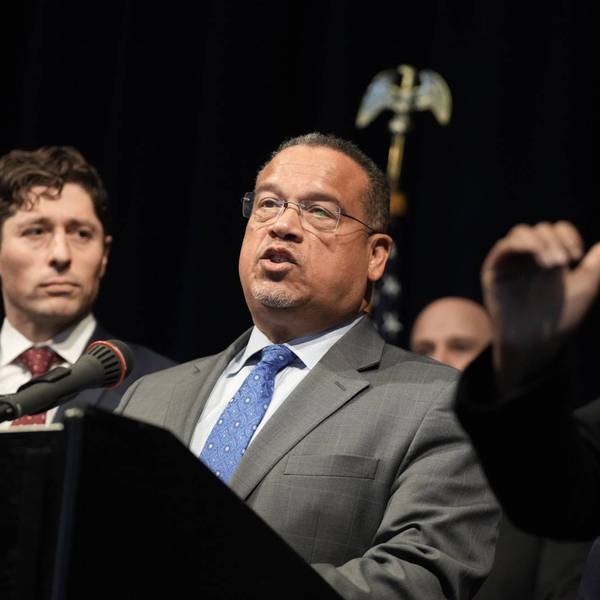 Minnesota Attorney General Keith Ellison, along with Minneapolis Mayor Jacob Frey, announce a lawsuit against the Trump administration for their role in the deployment of ICE agents to the Twin Cities...