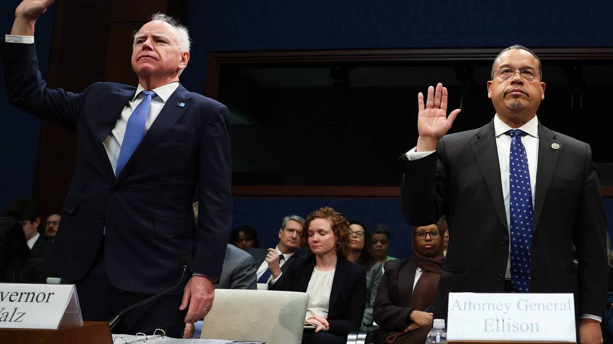 Minnesota Gov. Tim Walz and Minnesota Attorney General Keith Ellison are sworn in at House hearing