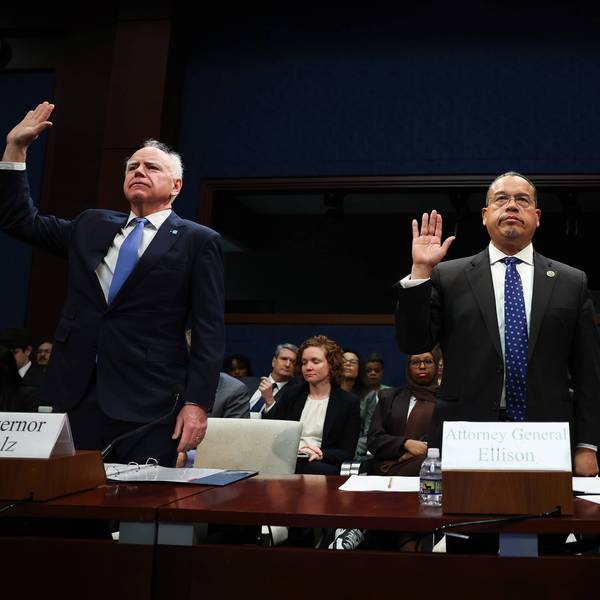 Minnesota Gov. Tim Walz and Minnesota Attorney General Keith Ellison are sworn in at House hearing