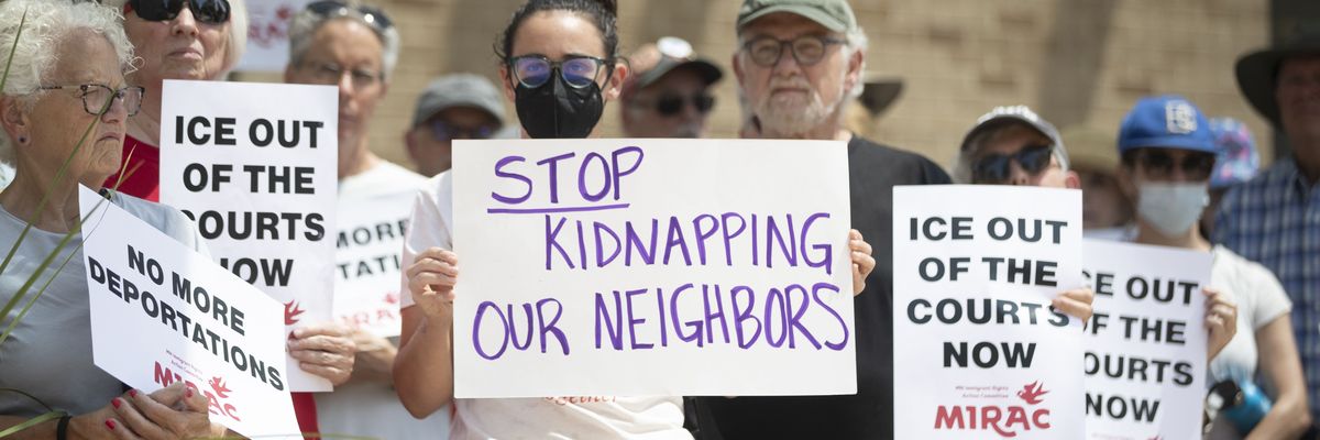 Minnesota group protests ICE arrests outside federal building