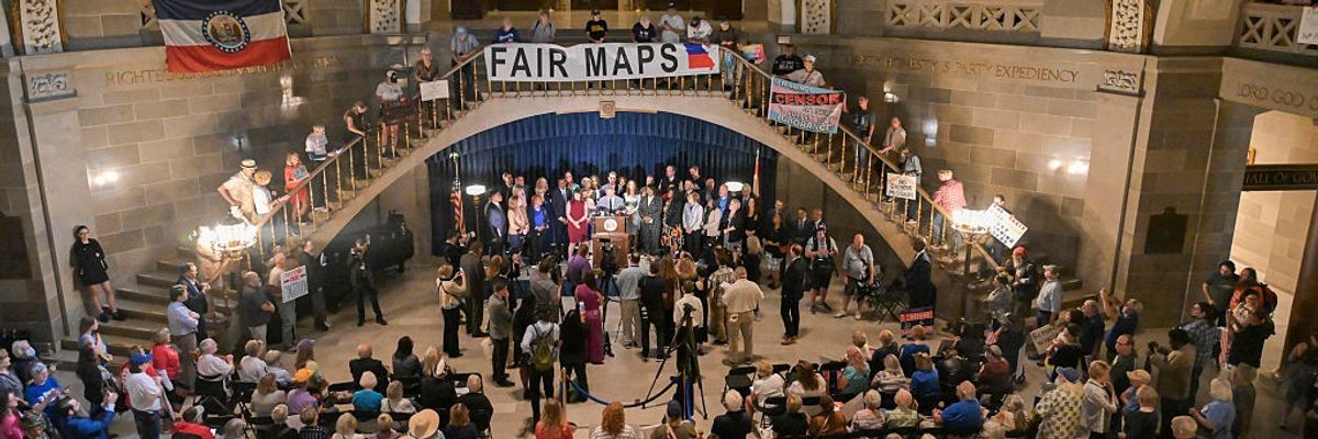 Missouri Sen. Doug Beck (D-1) speaks during a press conference about gerrymandering