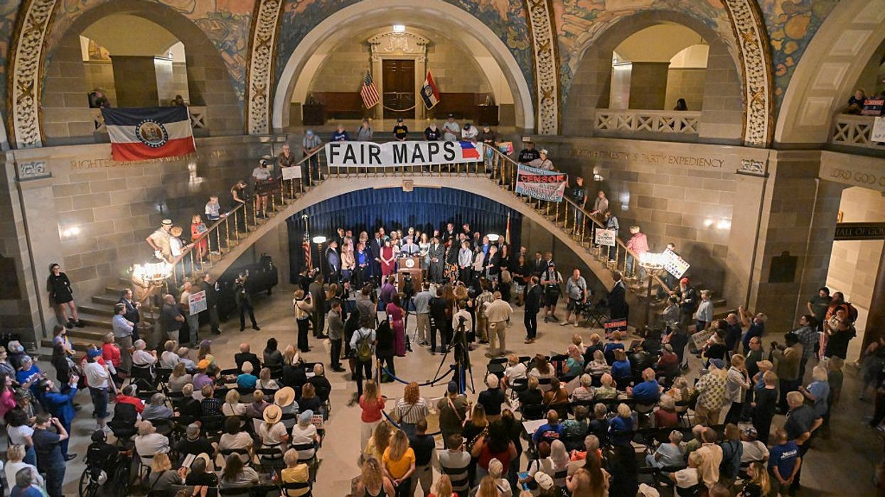 Missouri Sen. Doug Beck (D-1) speaks during a press conference about gerrymandering