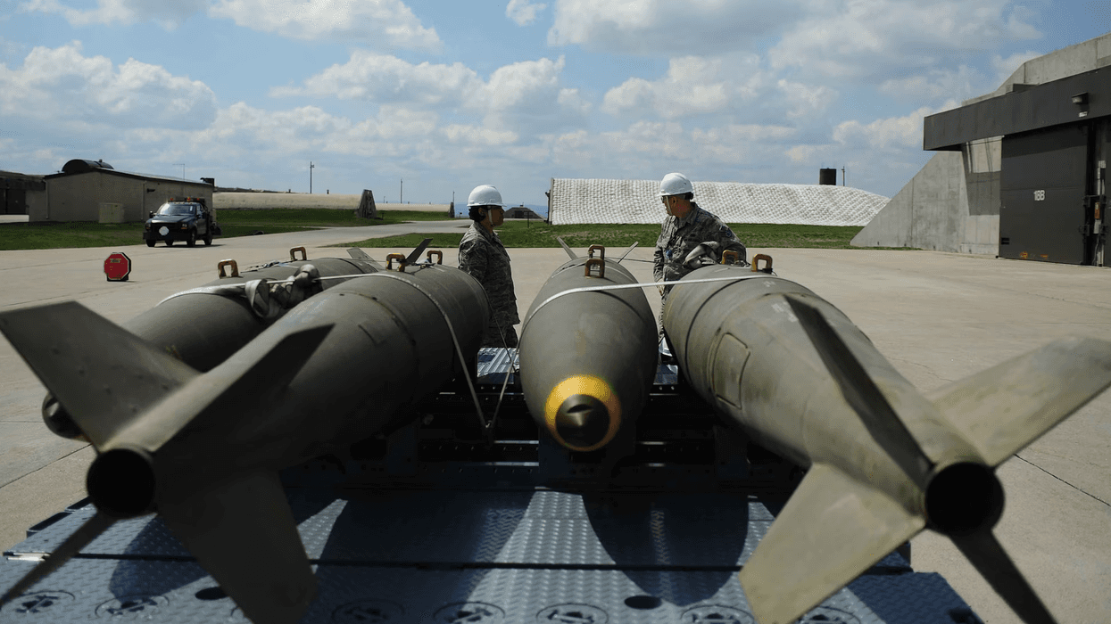 MK-84 2,000-pound bombs are seen in storage at a military base