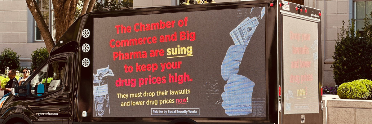 Mobile billboard supporting drug pricing reforms