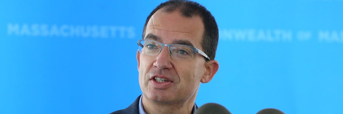 Moderna CEO Stephane Bancel speaks to reporters