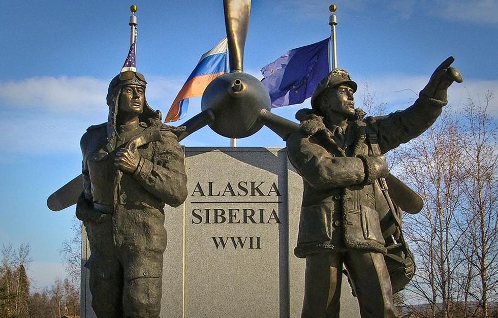 Monument in Fairbanks, Alaska to American and Russian pilots