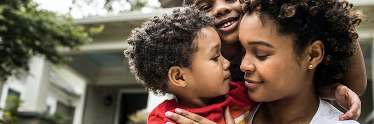 Mother with two children.