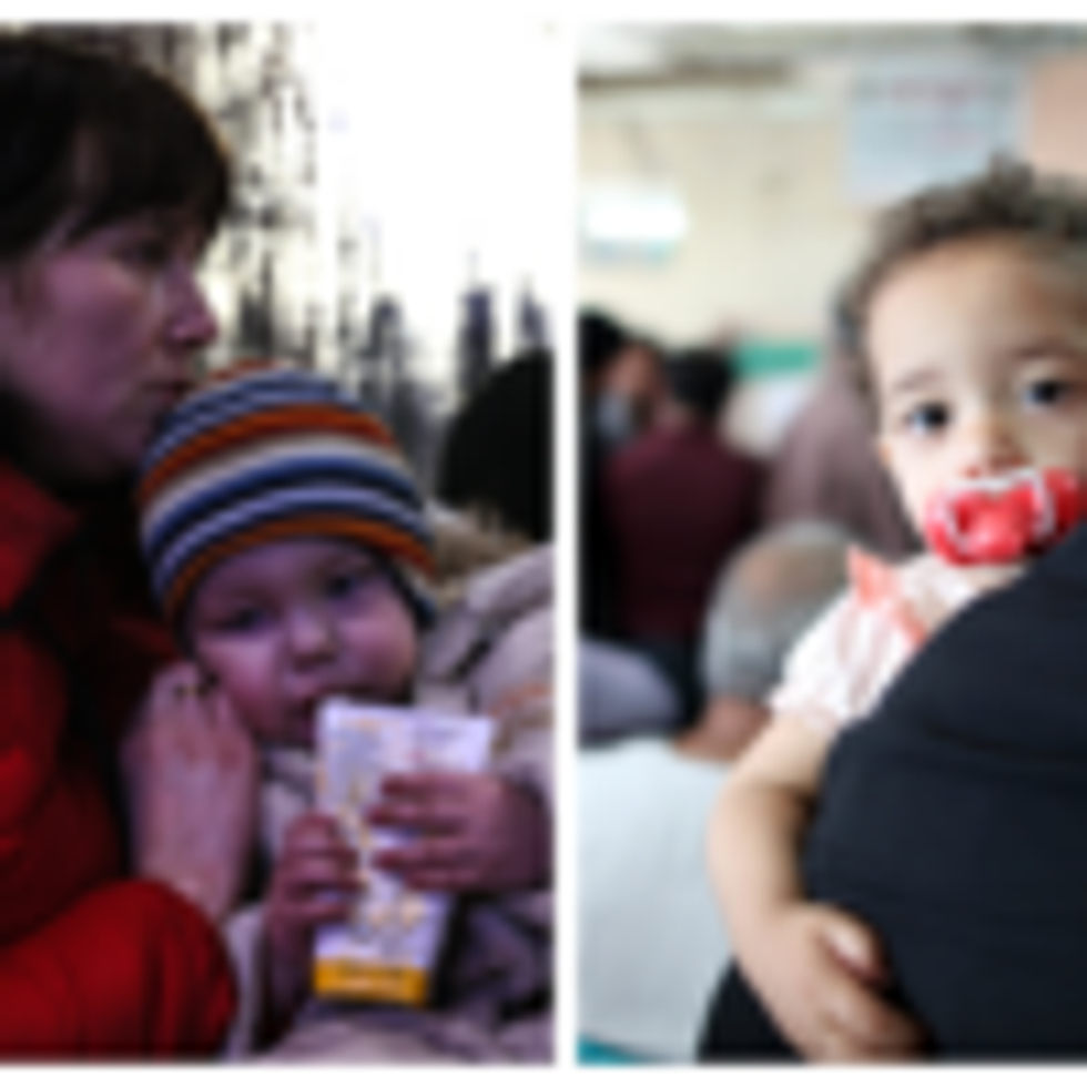 Mothers and children in Ukraine, Palestine