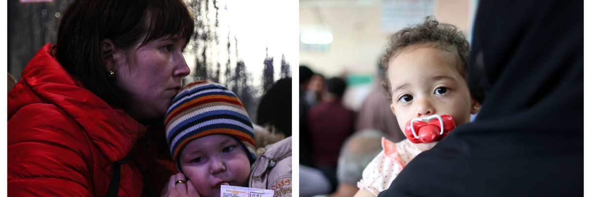 Mothers and children in Ukraine, Palestine
