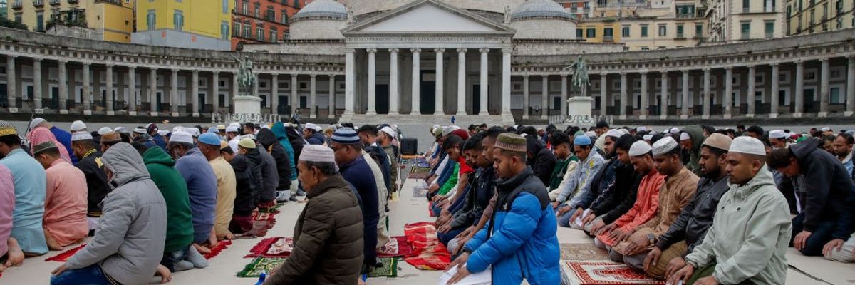Muslims pray outdoors in Naples