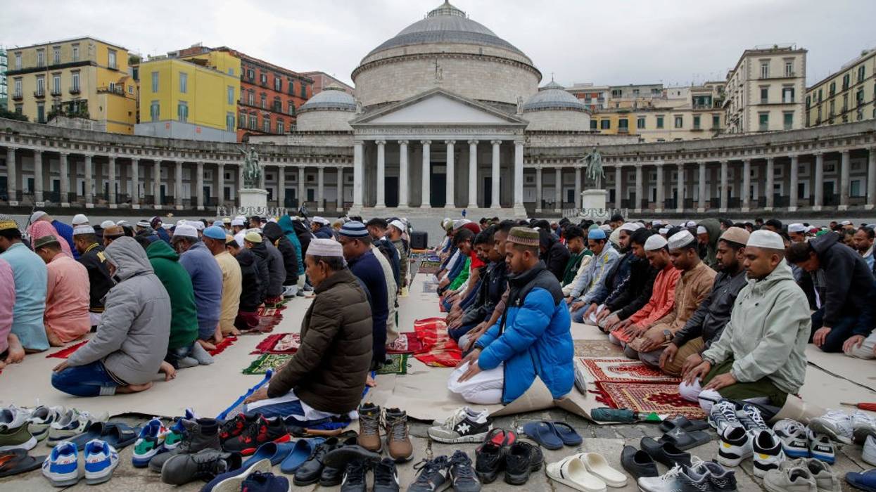 Muslims pray outdoors in Naples