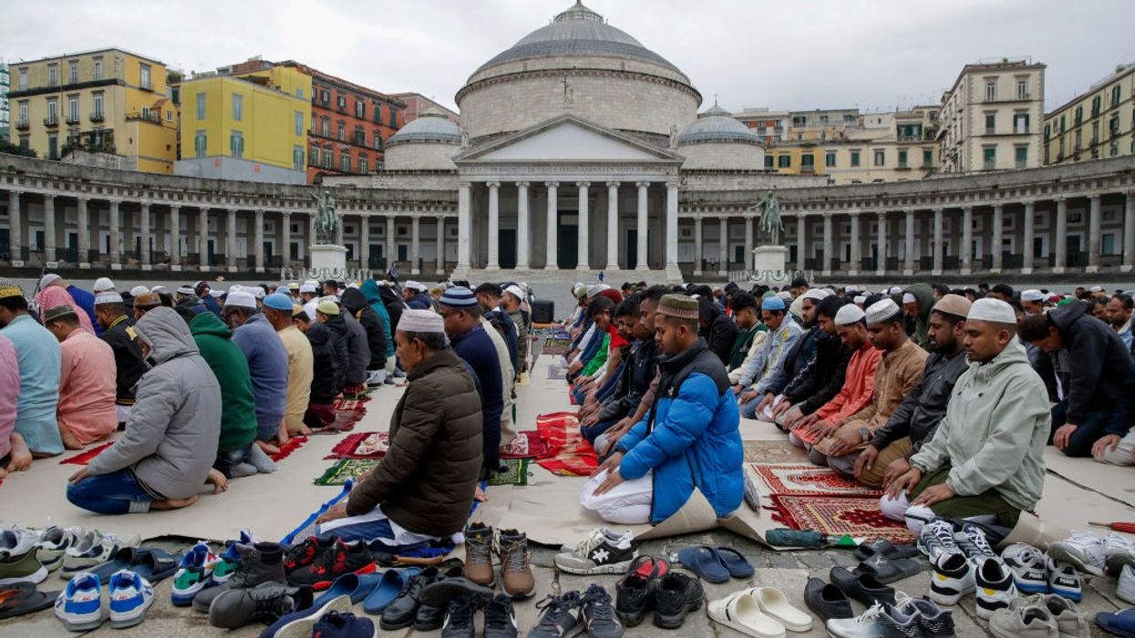 Muslims pray outdoors in Naples