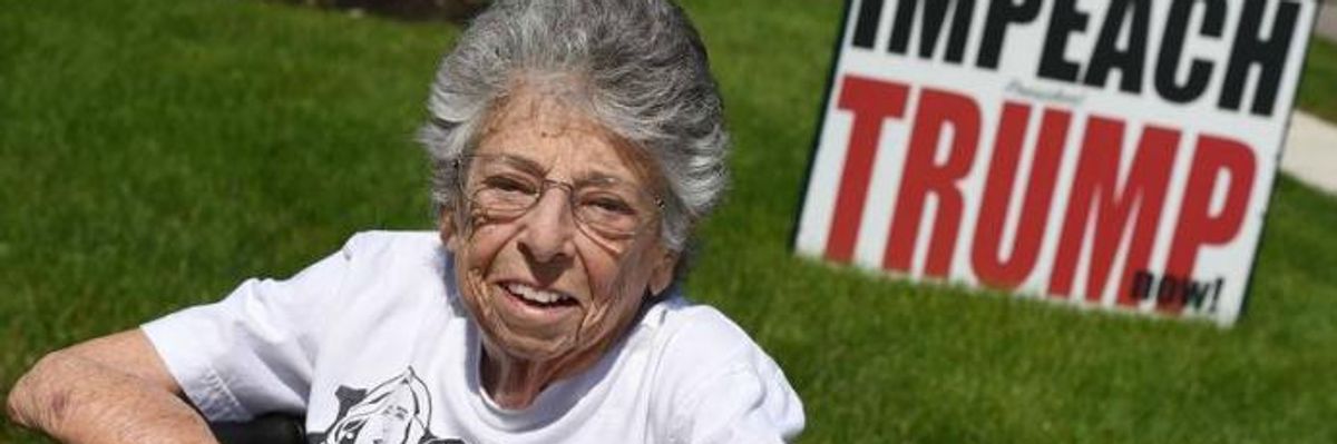 94-Year-Old Fights City Officials to Keep Her Massive 'Impeach President Trump Now!' Lawn Sign