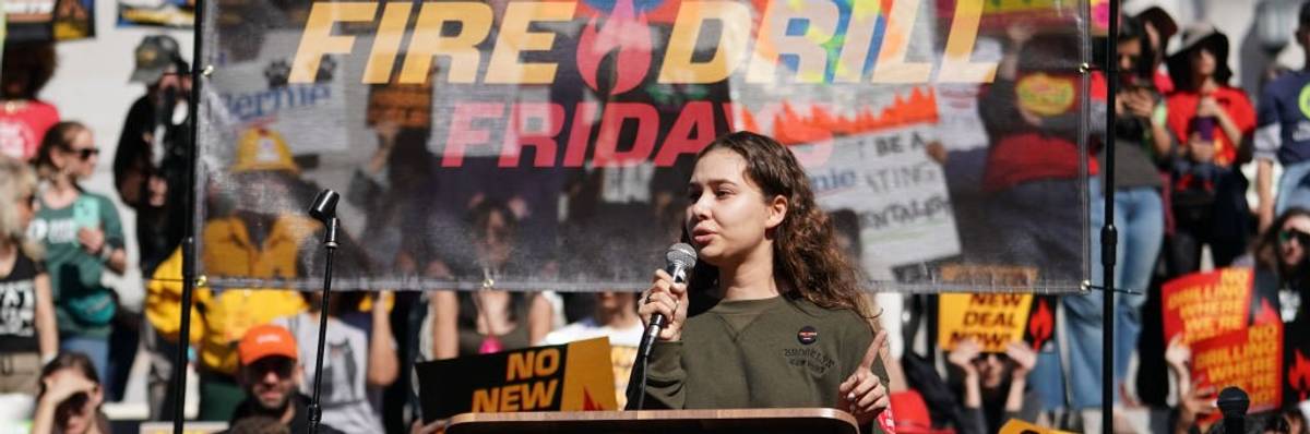 Nalleli Cobo speaks during Jane Fonda's Fire Drill Friday in 2020
