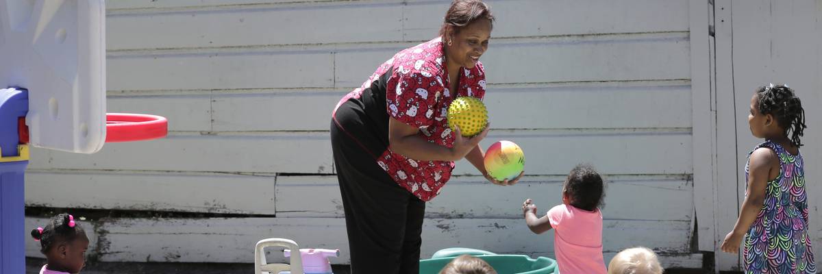 Nancy Harvey, who runs a child day care service out of her home in Oakland, CA, during playtime on Friday May 19, 2017. Measure C is a half-cent sales tax that will go towards increasing child care access for families in Alameda County, improving child ca