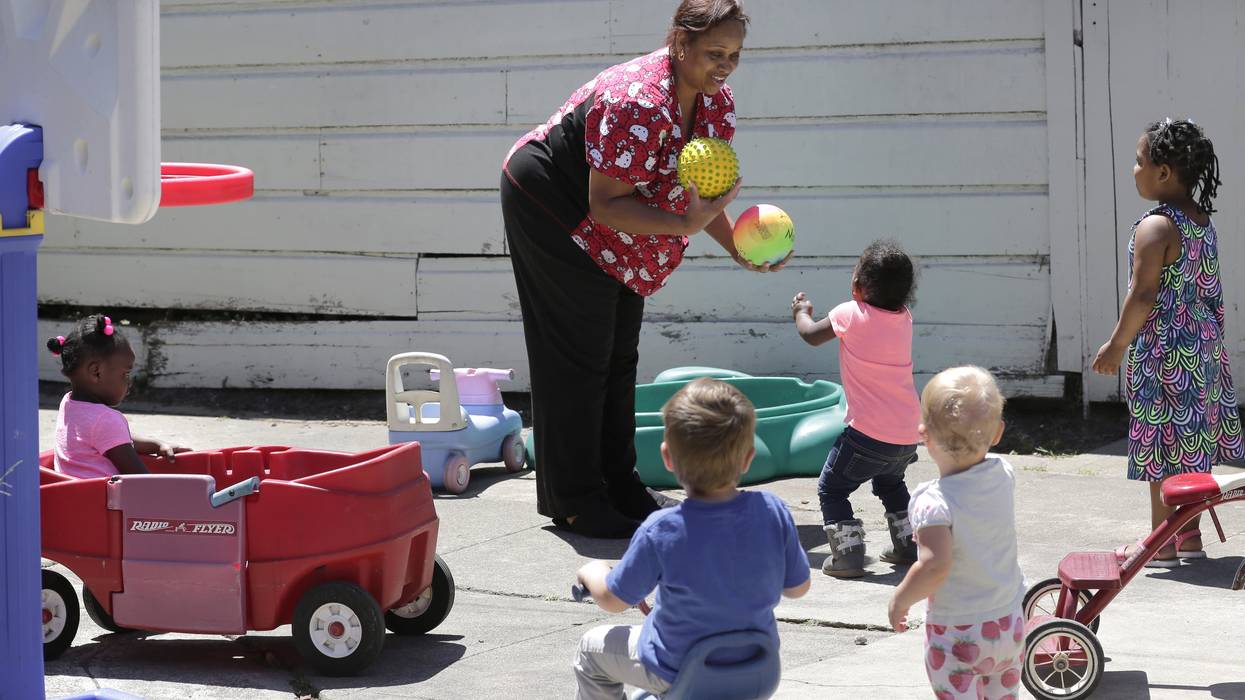 Nancy Harvey, who runs a child day care service out of her home in Oakland, CA, during playtime on Friday May 19, 2017. Measure C is a half-cent sales tax that will go towards increasing child care access for families in Alameda County, improving child ca