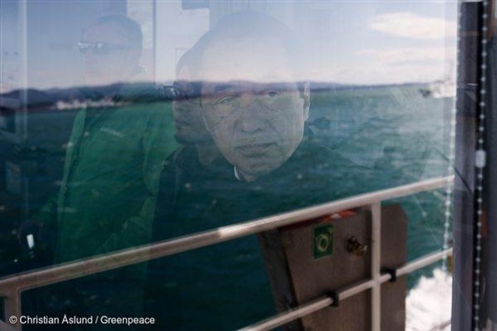 Naoto Kan, former Prime Minister of Japan on board Rainbow Warrior.