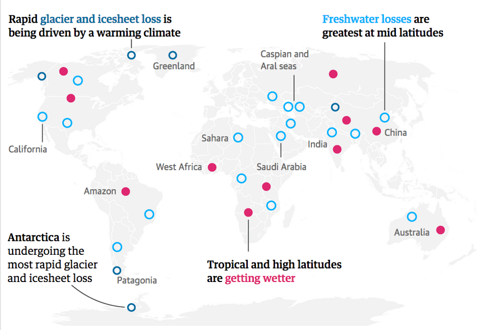 NASA has identified more than 30 hotspots where freshwater is in particular danger