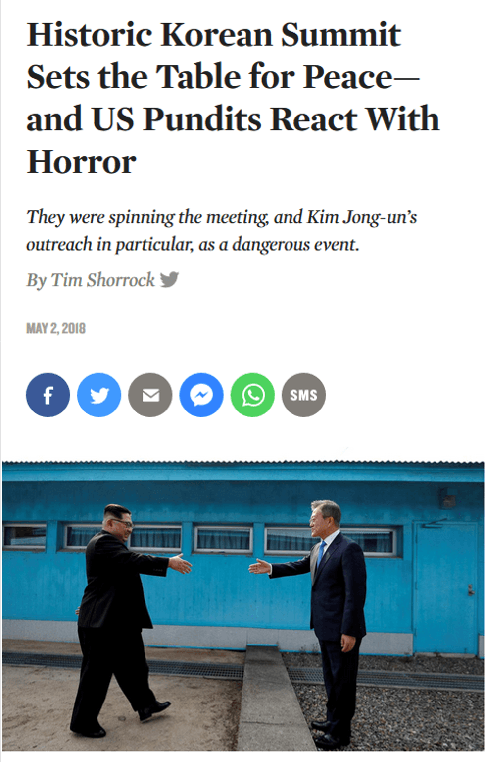 Nation: Historic Korean Summit Sets the Table for Peace--and US Pundits React With Horror