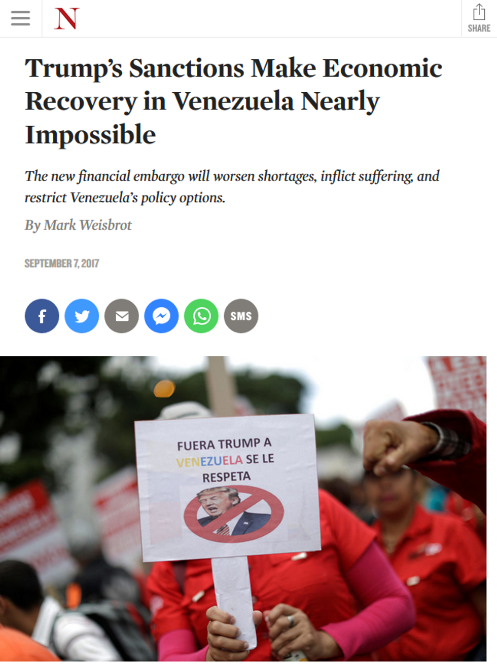 Nation: Trump's Sanctions Make Economic Recovery in Venezuela Nearly Impossible