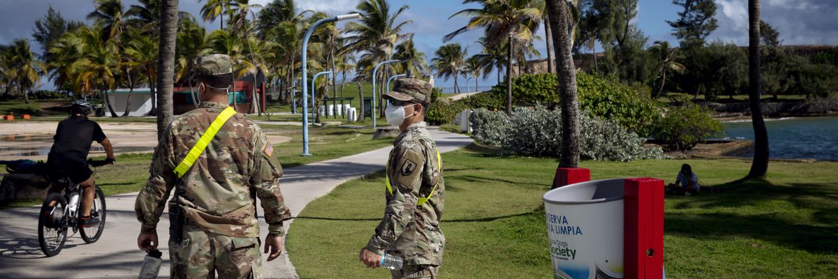 National Guard members patrol in Puerto Rico.