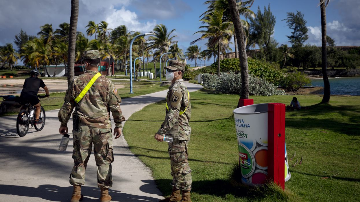 National Guard members patrol in Puerto Rico.
