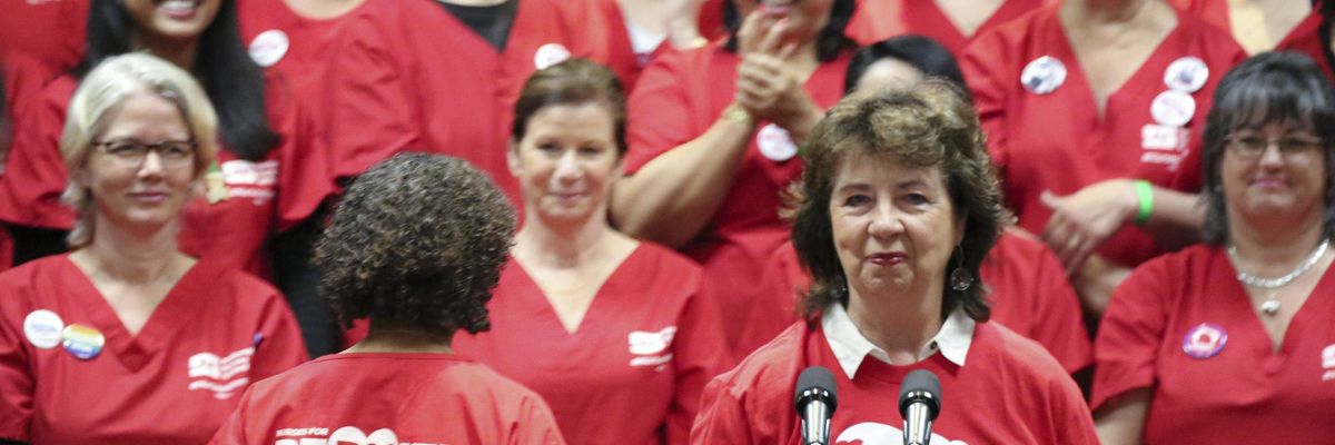 National Nurses United executive director RoseAnn DeMoro during a rally for Bernie Sanders