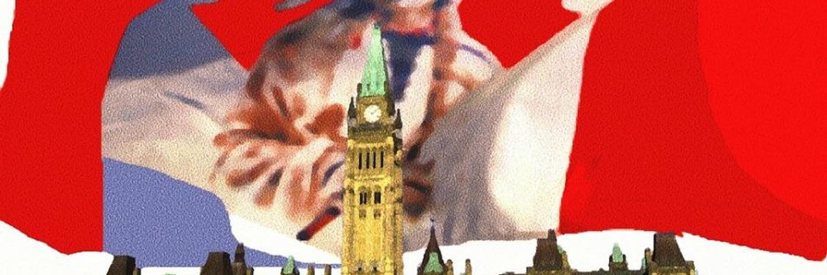 Native flag flies above Canada's Parliament