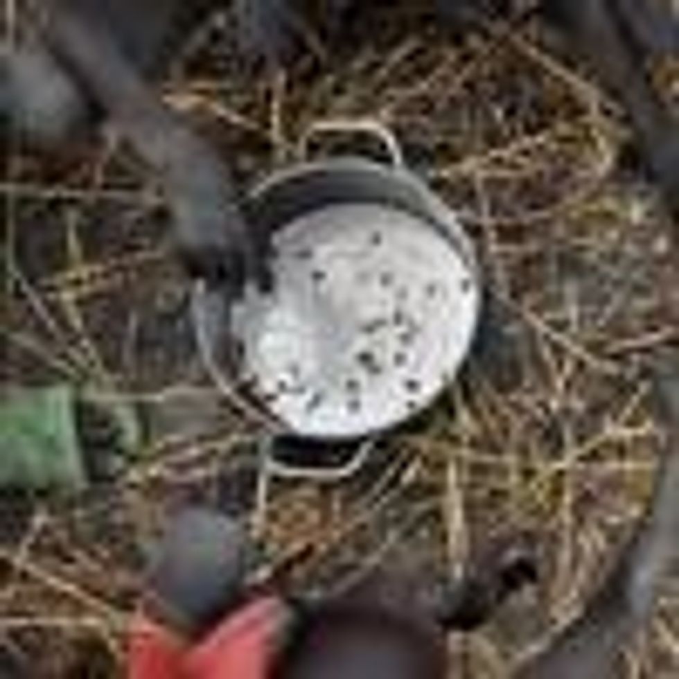 Nearly empty bucket with grains in South Sudan