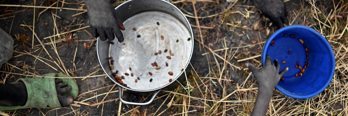 Nearly empty bucket with grains in South Sudan
