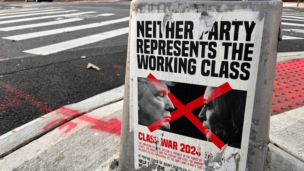 Neither Party represents the working Class, political poster on Street, Queens, New York